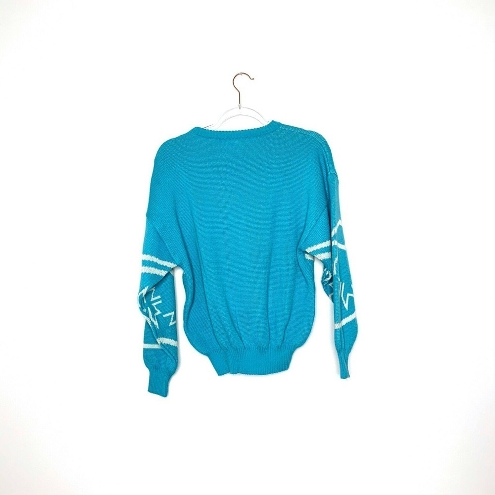 MASER Vintage Sweater Blue White Crew Neck Snowflake Blue White - Picture 3 of 5
